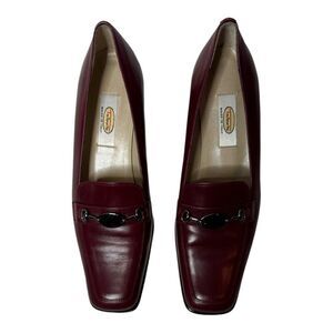 Talbots Leather Square Toe Slip On Buckle Maroon Shoe. Made in Italy. Size 7.5.